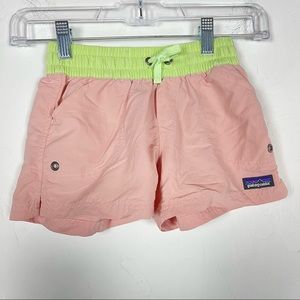 Patagonia Shorts Baggies Costa Rica Pink Green Nylon Tie Waist Outdoor